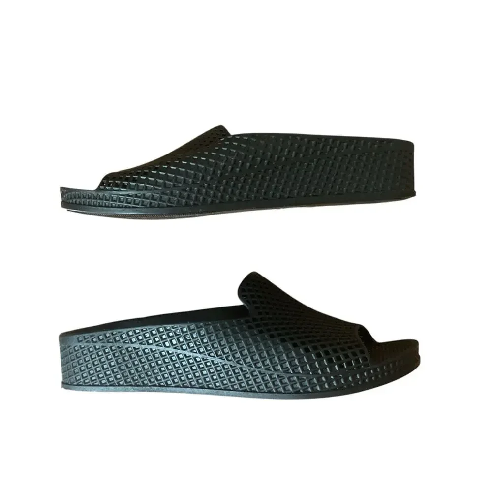 Skechers Cali Glitz Black Open Toe Perforated Eyelet‎ Slip On Wedge Sandal 9